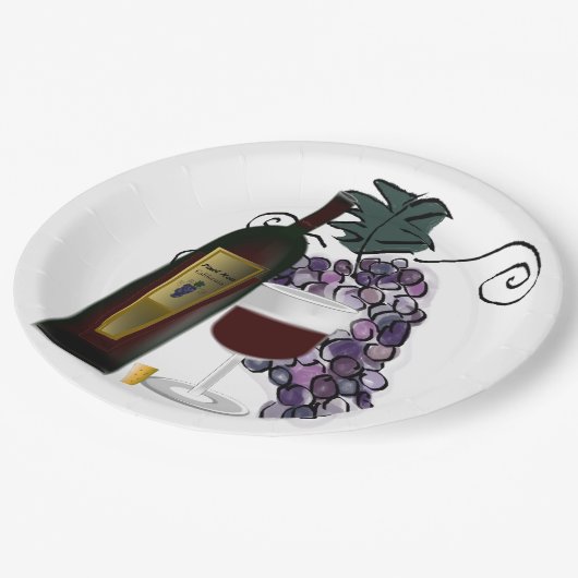 Wijn en druiven papieren bordje (Gekanteld)