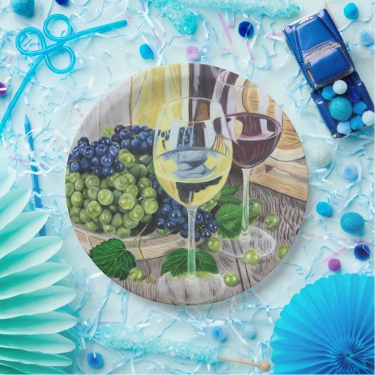 Wijn en druiven papieren bordje (Feest)