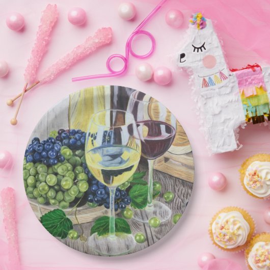 Wijn en druiven papieren bordje (Feest)