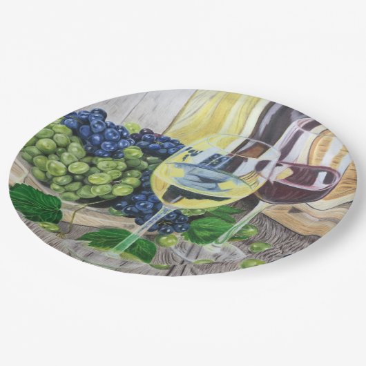 Wijn en druiven papieren bordje (Gekanteld)