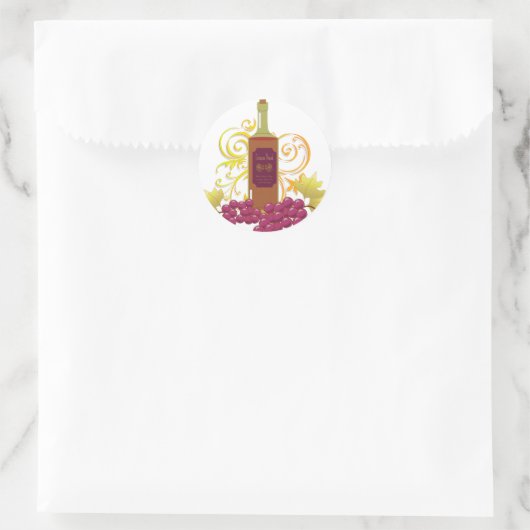 Wijn en druiven ronde sticker (Tas)