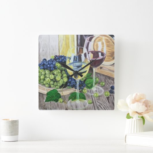 Wijn en druiven vierkante klok (Huis)