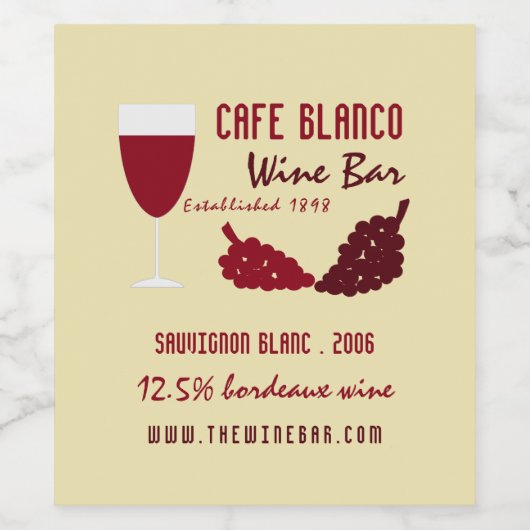 Wijn en druiven, wijnstang/wijnmoer wijn etiket (Enkel label)