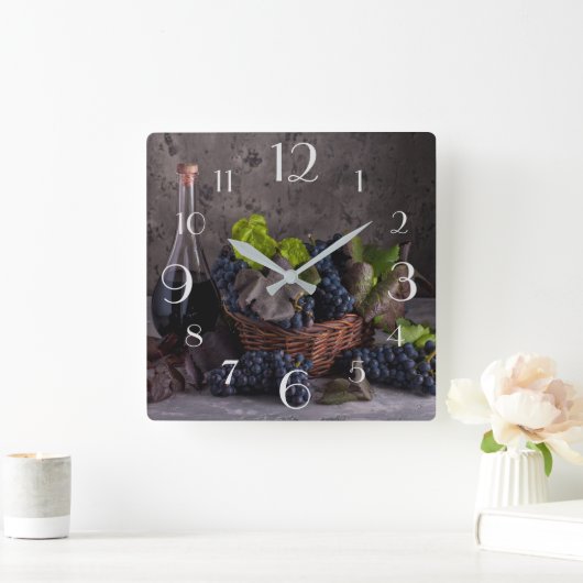 Wijn- en druivenstilstand vierkante klok (Huis)