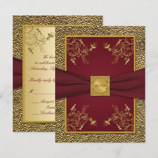 Wijn- en Gold Medallion-antwoordkaart RSVP Kaartje (Voorkant / Achterkant)