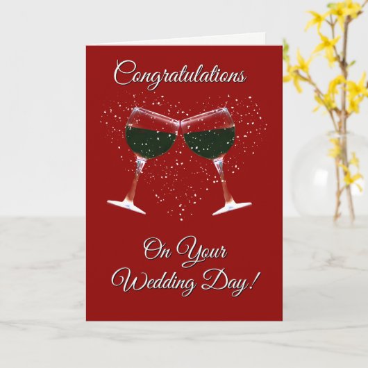 Wijn en hart Gefeliciteerd met je huwelijk Kaart (Gele Bloem)