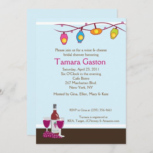 Wijn en kaas, 5x7 Vrijgezellenfeest Uitnodigen Kaart (Voorkant / Achterkant)