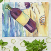 Wijn en kaas bij het strand Art Keuken Handdoeken (Gevouwen)