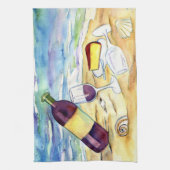 Wijn en kaas bij het strand Art Keuken Handdoeken (Verticaal)