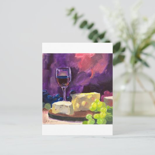 Wijn en kaas briefkaart (Staand voorkant)