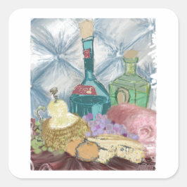 Wijn en kaas Charcuterie Original Fine Art Vierkante Sticker