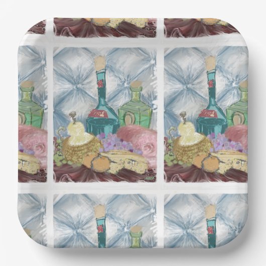 Wijn en kaas Charcuterie Papieren Bordje (Voorkant)