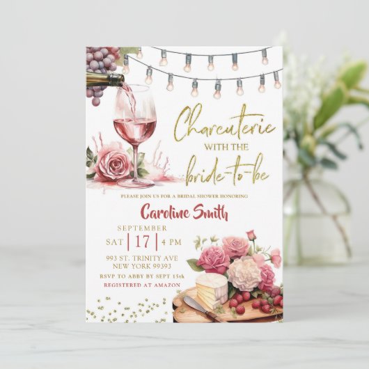 Wijn en kaas Charcuterie Vineyard Vrijgezellenfees Kaart (Staand voorkant)