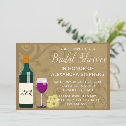 Wijn en kaas Elegant Vrijgezellenfeest Kaart (Staand voorkant)