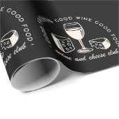 Wijn en kaas feest avond grappig zwart cadeaupapier (Rol Hoek)