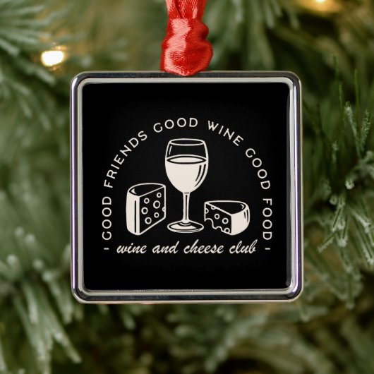 Wijn en kaas feest avond grappig zwart metalen ornament (Boom)