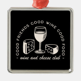 Wijn en kaas feest avond grappig zwart metalen ornament
