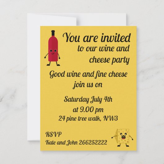 Wijn en kaas feestuitnodiging kaart (Achterkant)