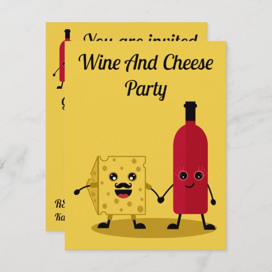 Wijn en kaas feestuitnodiging kaart (Voorkant / Achterkant)