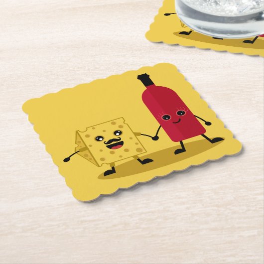 Wijn en kaas feestuitnodiging kartonnen onderzetters (Gebogen)