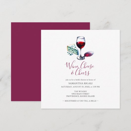 Wijn en Kaas Illustratie Vrijgezellenfeest Kaart (Voorkant / Achterkant)