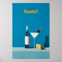 Wijn en kaas kunstprint Martini Cocktail, Blauw