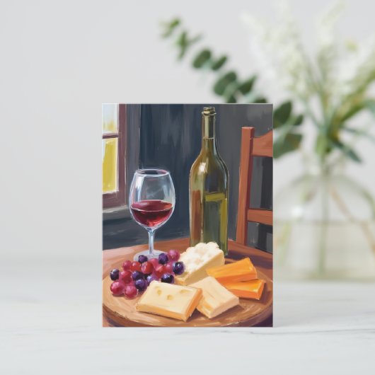 Wijn en kaas | olieverfschilderij briefkaart (Staand voorkant)