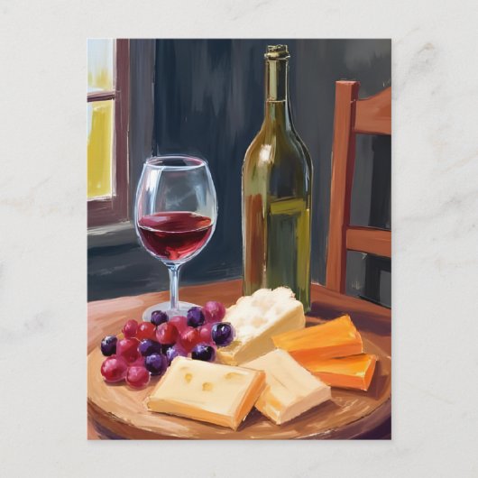 Wijn en kaas | olieverfschilderij briefkaart (Voorkant)