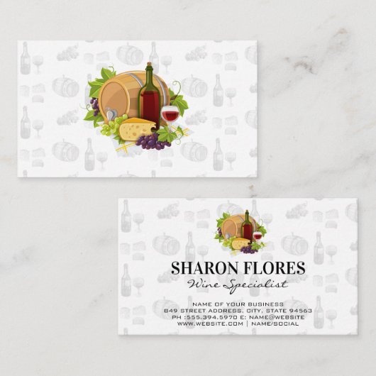 Wijn en kaas picknick visitekaartje (Voorkant / Achterkant)