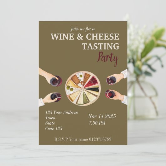Wijn en kaas proeverij Uitnodiging (Staand voorkant)
