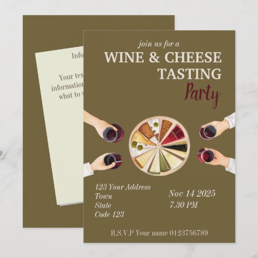 Wijn en kaas proeverij Uitnodiging (Voorkant / Achterkant)