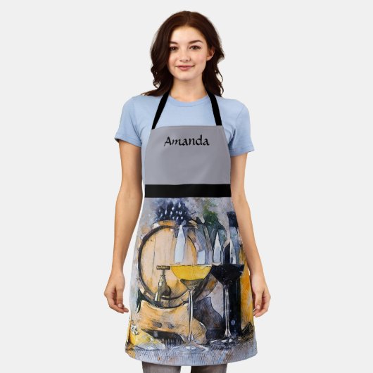 Wijn en kaas schort (Gedragen)