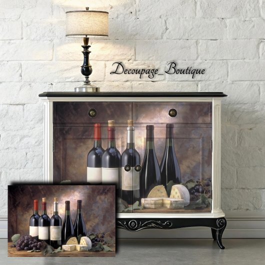 Wijn en kaas stilleven decoupage tissuepapier