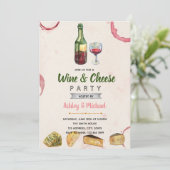 Wijn en kaas thema feestuitnodiging kaart (Staand voorkant)