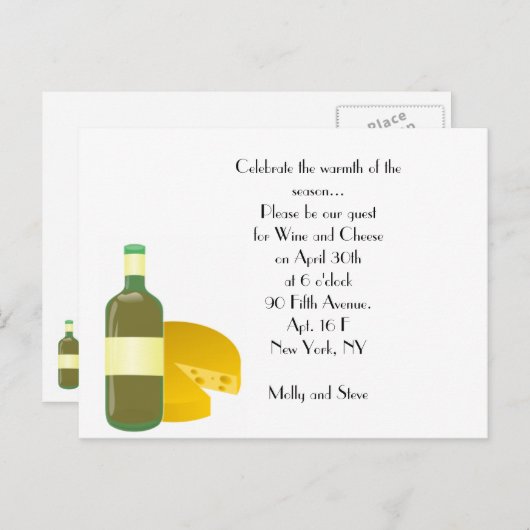 Wijn en kaas uitnodiging briefkaart (Voorkant / Achterkant)
