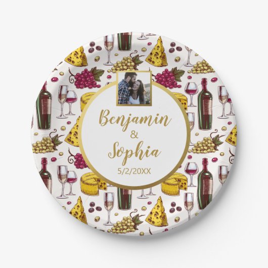 Wijn- en kaasbroodpartij, aangepaste fototekst papieren bordje (Voorkant)