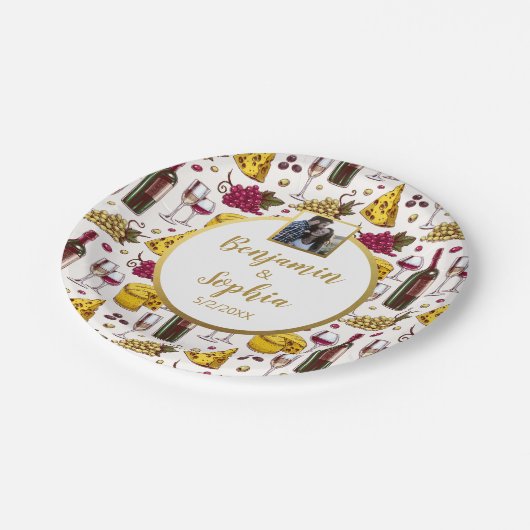 Wijn- en kaasbroodpartij, aangepaste fototekst papieren bordje (Gekanteld)