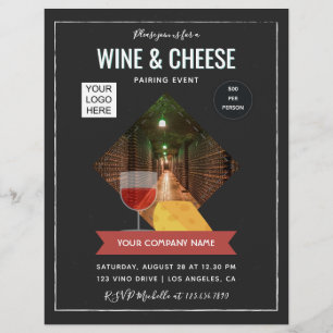 Wijn- en kaascombinatie evenement voeg foto en log flyer
