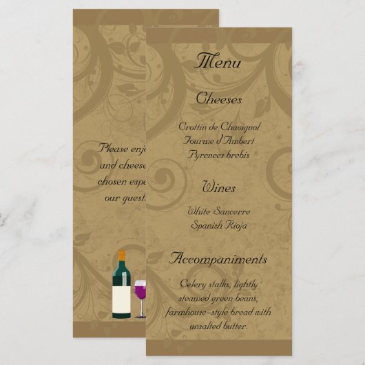 Wijn en Kaasfeest Menu Rack Kaarten (Voorkant / Achterkant)