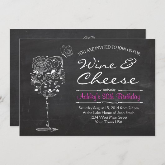 Wijn- en kaasooruitnodiging kaart (Voorkant / Achterkant)