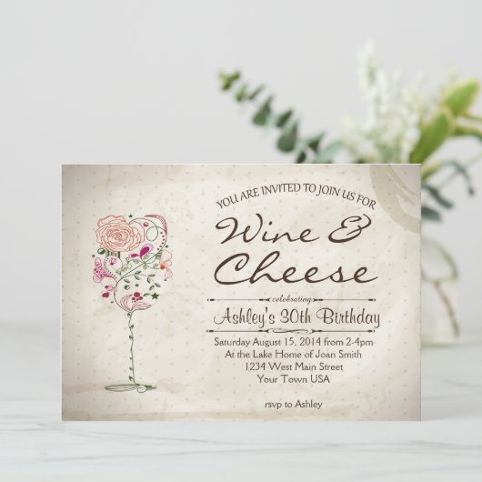 Wijn- en kaasooruitnodiging kaart (Staand voorkant)