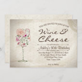 Wijn- en kaasooruitnodiging kaart (Voorkant / Achterkant)
