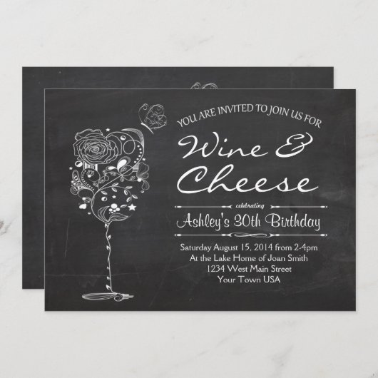 Wijn- en kaasooruitnodiging kaart (Voorkant / Achterkant)