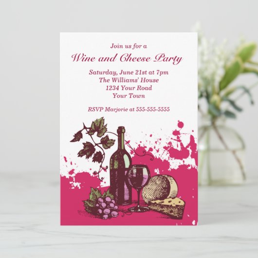 Wijn- en kaaspartij kaart (Staand voorkant)