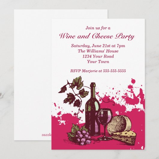 Wijn- en kaaspartij kaart (Voorkant / Achterkant)