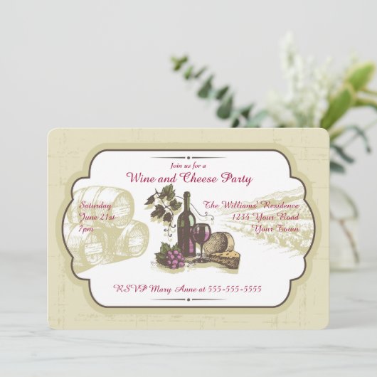 Wijn- en kaaspartij kaart (Staand voorkant)