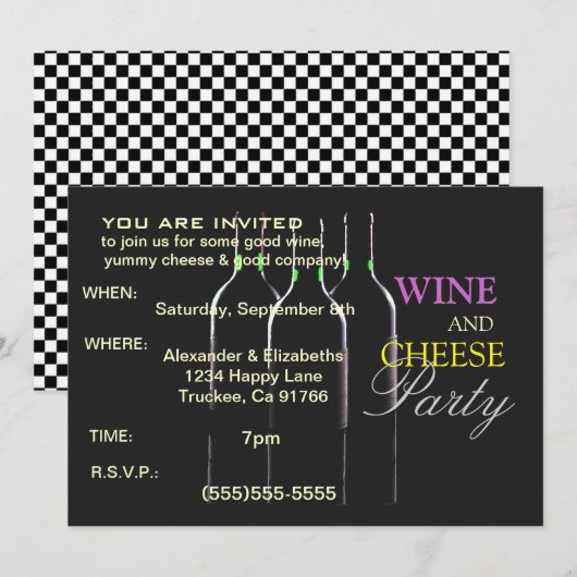 Wijn- en kaaspartij kaart (Voorkant / Achterkant)