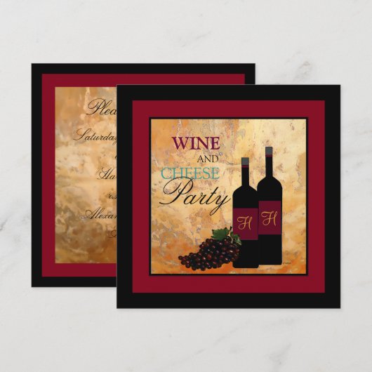 Wijn- en kaaspartij kaart (Voorkant / Achterkant)