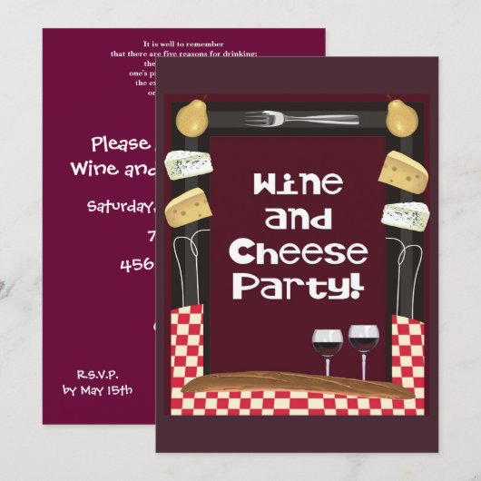 Wijn- en kaaspartij met notering kaart (Voorkant / Achterkant)