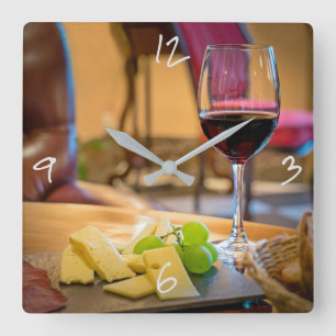 Wijn- en kaasstilstand Moderne fotografie Vierkante Klok